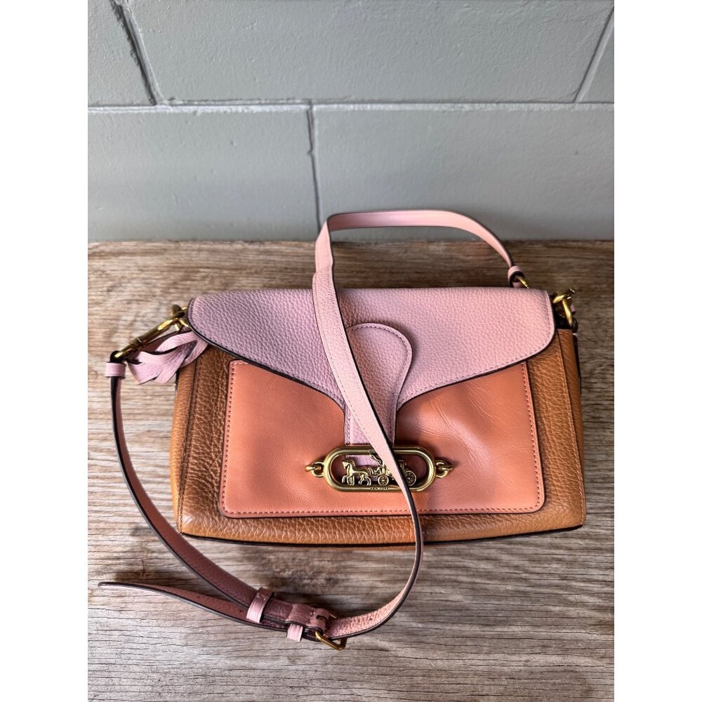 Coach Jade Shoulder Bag Women Pink Brown Colorblock Leather Horse Carriage 91070 - Picture 2 of 10